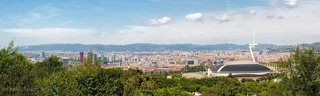 panorama of barcelona with olympic stadium