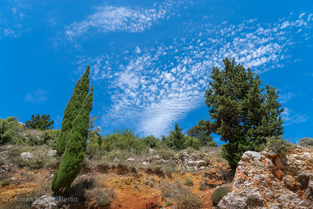 mediterranean nature, red earth and bleu sky on Kefalonia, Greece