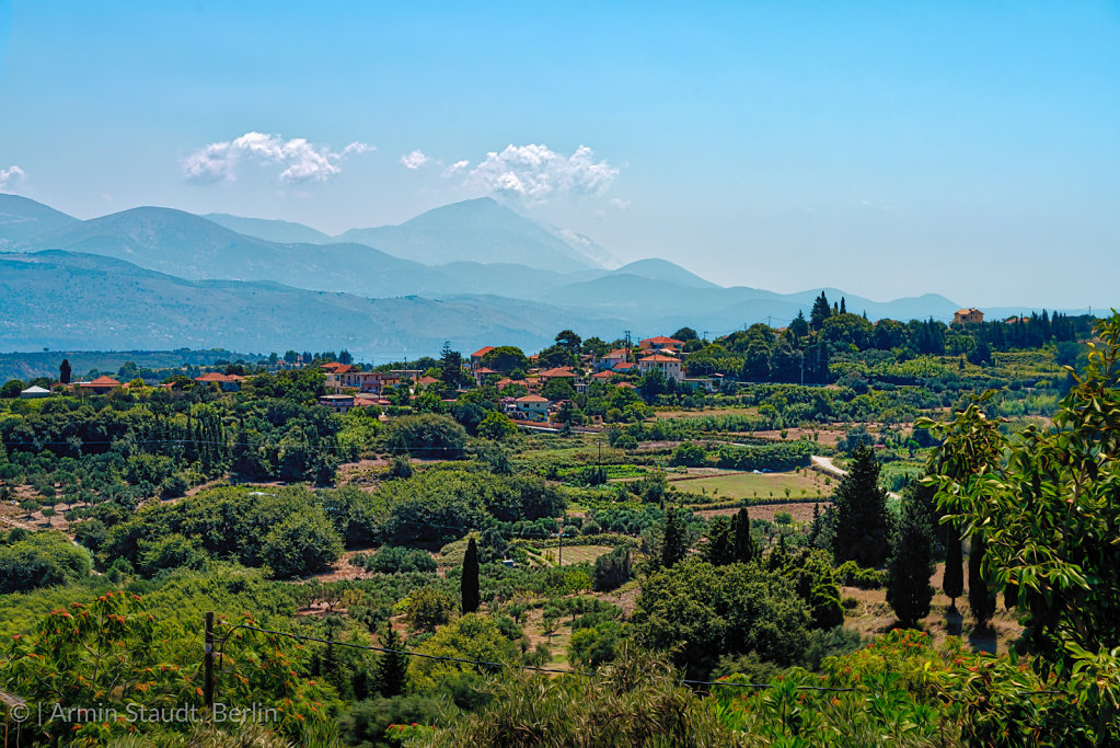 mediterranean landscape with village, Kefalonia Greece